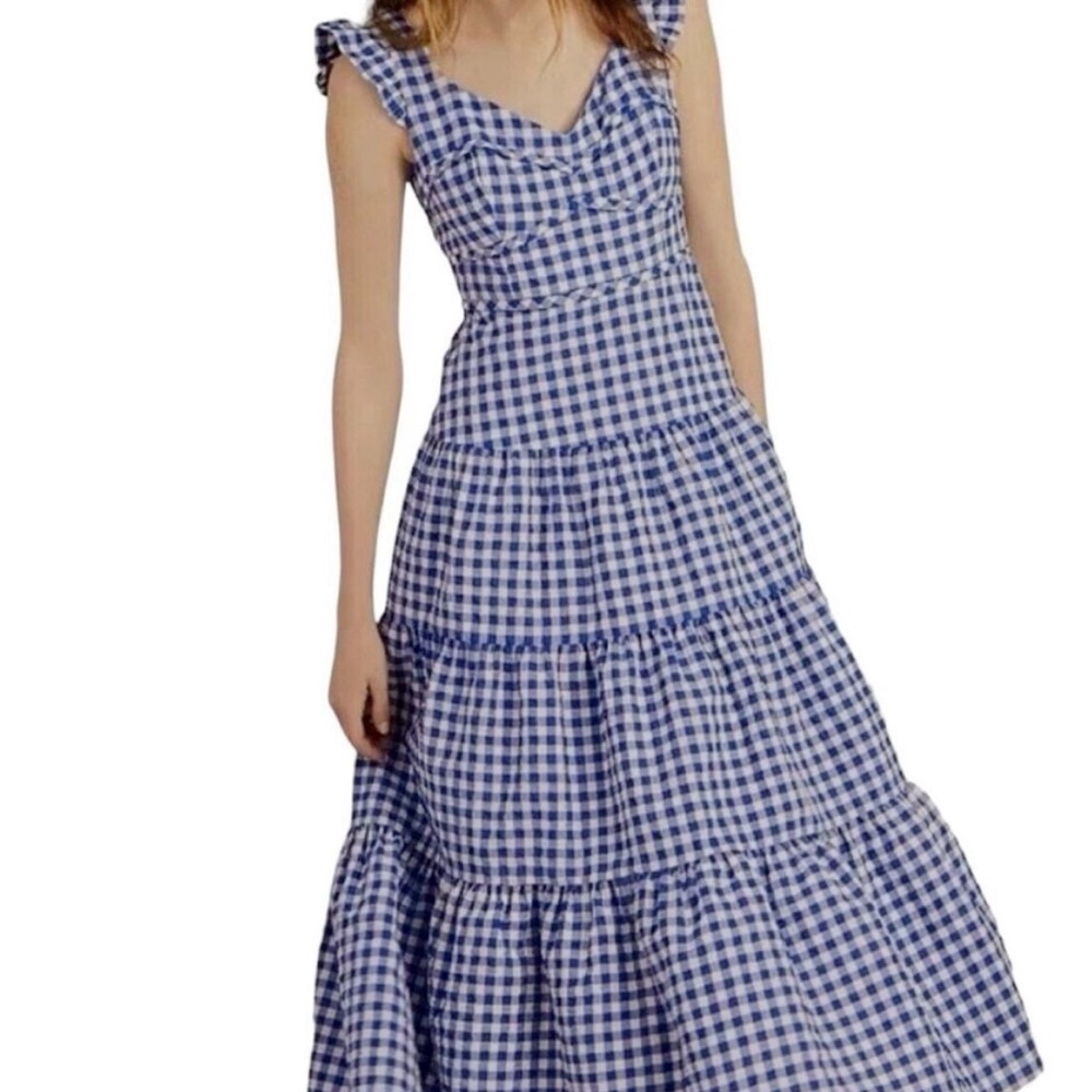 Kate Spade Blue and White Gingham Midi Dress